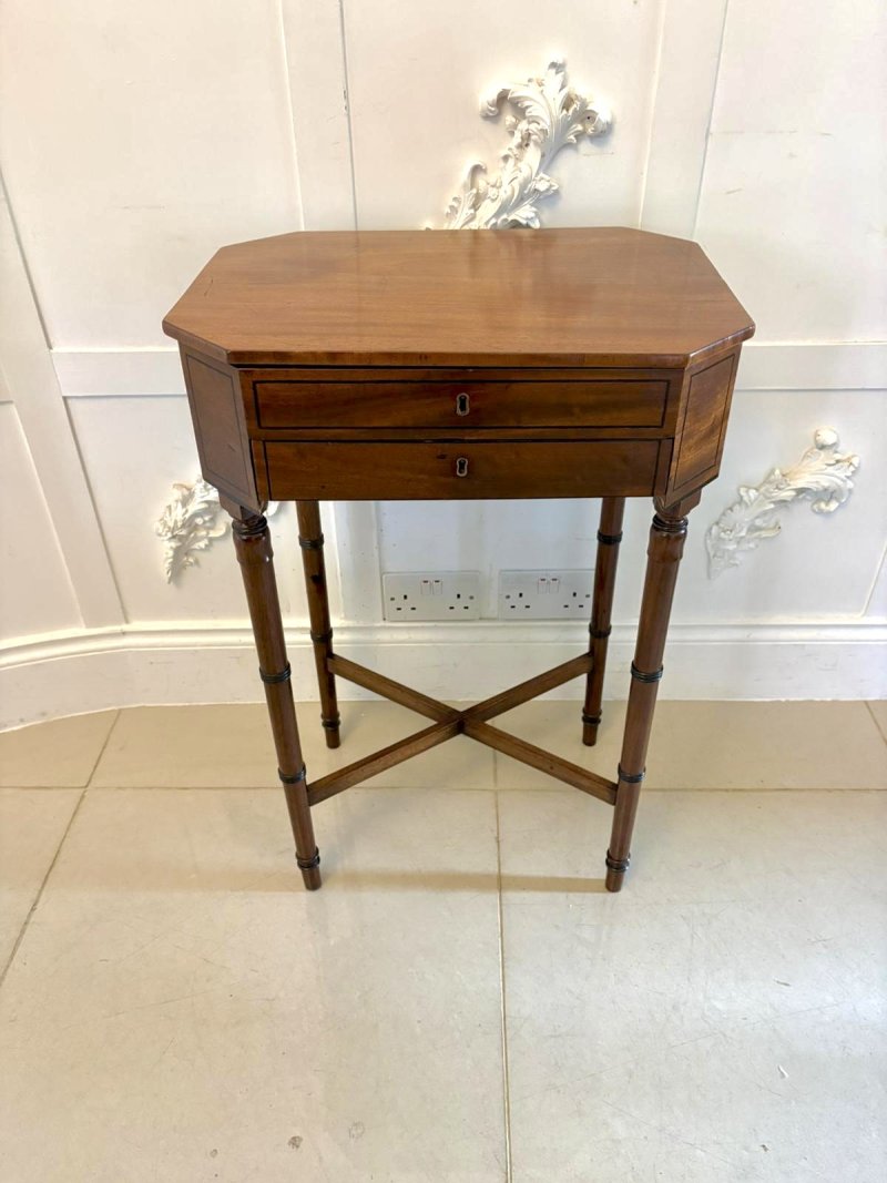 Antique Georgian Mahogany Lamp / Work Table With Removable Sewing Basket